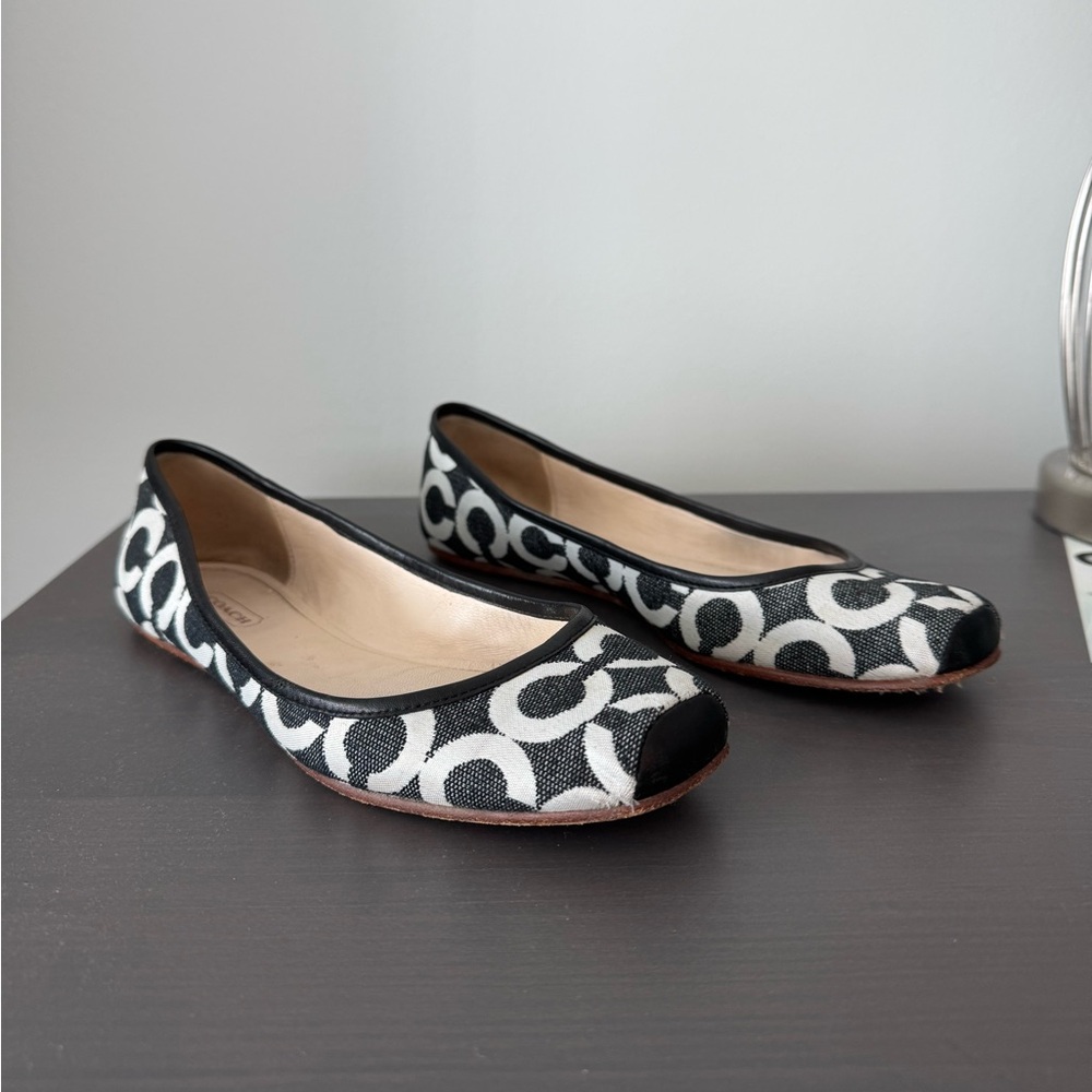 Coach CC Logo Monogram Black and White Ballet Flats